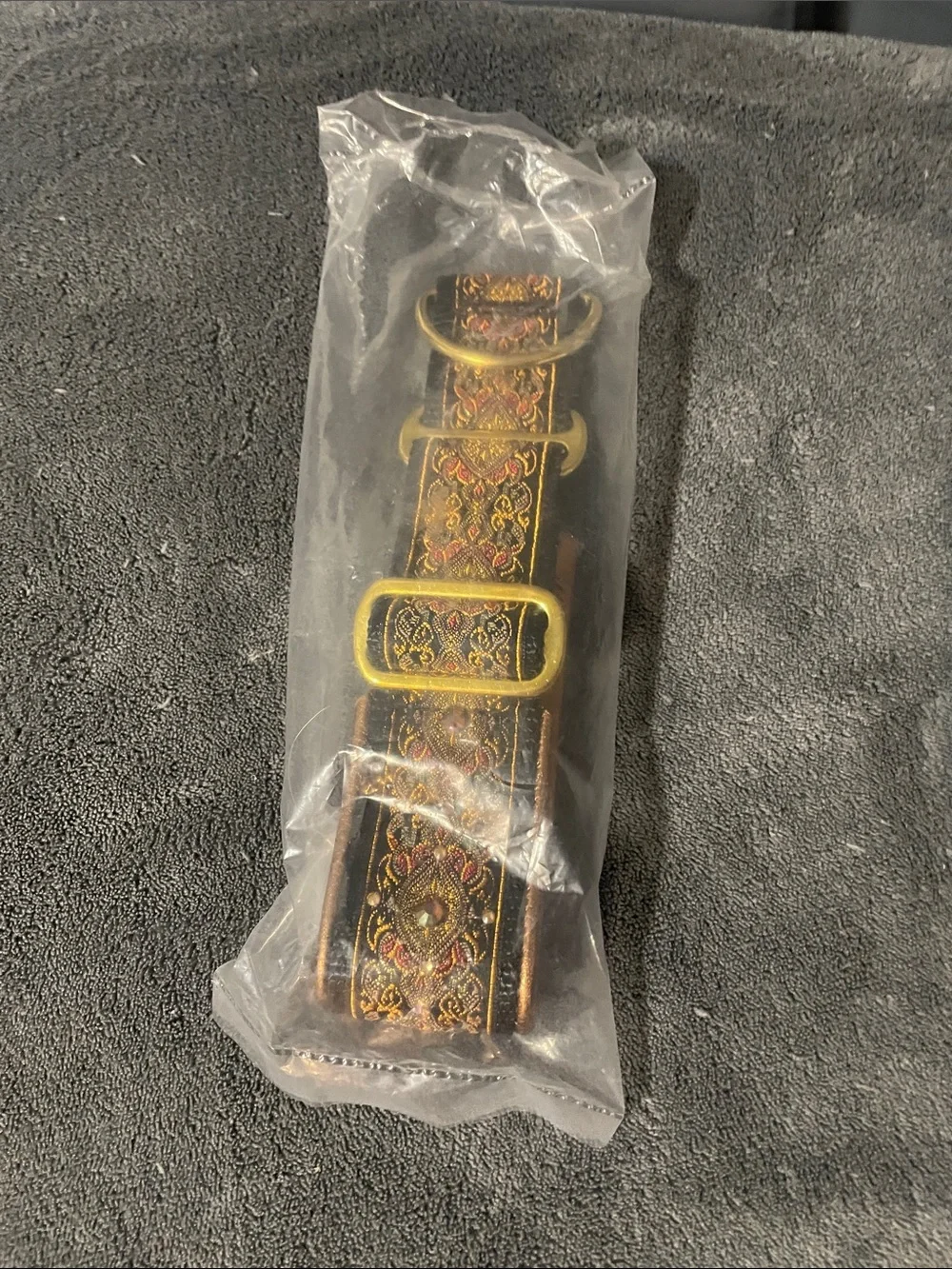 Elegant Embroidered Brown & Black Dog Collar with Gold Accents